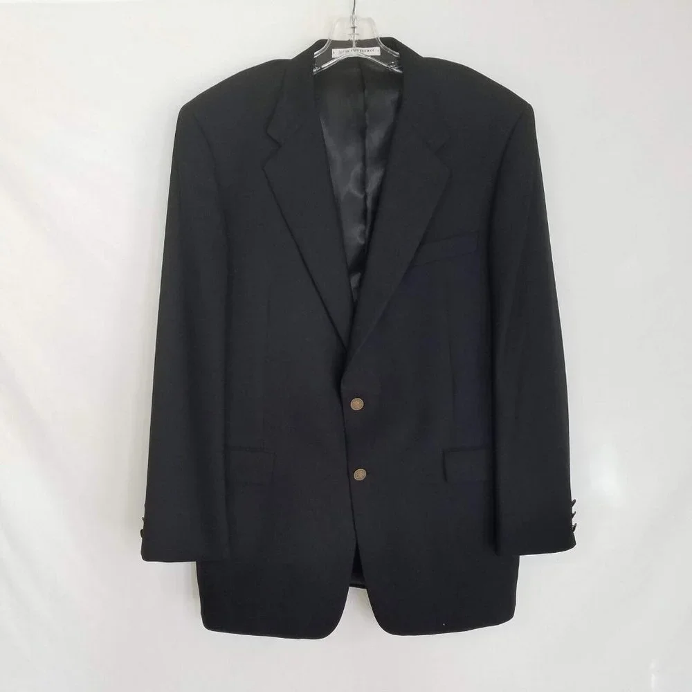 Hickey‎ Freeman Mens Black Two Button Wool Sport Coat Blazer Jacket Size 44L